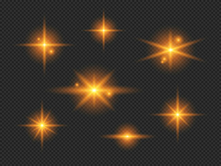 Vector glowing set. Gold dust, stars, space, light