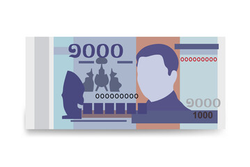 Cambodian Riel Vector Illustration. Cambodia money set bundle banknotes. Paper money 1000 KHR. Flat style. Isolated on white background.