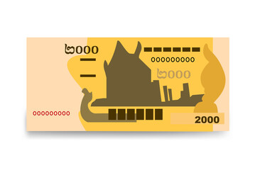 Cambodian Riel Vector Illustration. Cambodia money set bundle banknotes. Paper money 2000 KHR. Flat style. Isolated on white background.