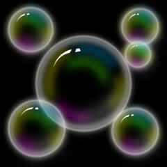 Iridescent soap bubbles on a dark background