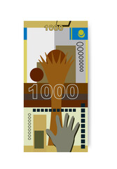 Kazakh Tenge Vector Illustration. Kazakhstan money set bundle banknotes. Paper money 1000 KZT. Flat style. Isolated on white background. Simple minimal design.