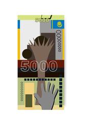 Kazakh Tenge Vector Illustration. Kazakhstan money set bundle banknotes. Paper money 5000 KZT. Flat style. Isolated on white background. Simple minimal design.