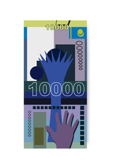 Kazakh Tenge Vector Illustration. Kazakhstan money set bundle banknotes. Paper money 10000 KZT. Flat style. Isolated on white background. Simple minimal design.