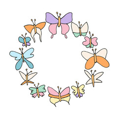 butterflies in round shape, spring print with colorful butterflies