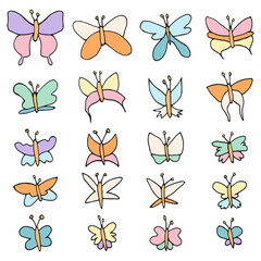 hand drawn colorful butterfly set 