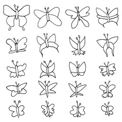 hand drawn outline butterfly set 