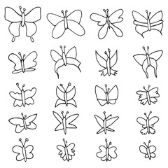 hand drawn outline butterfly set 