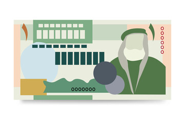 Jordanian Dinar Vector Illustration. Jordan, West Bank money set bundle banknotes. Paper money 1 JOD. Flat style. Isolated on white background. Simple minimal design. - obrazy, fototapety, plakaty