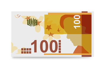 New Israeli Sheqel Vector Illustration. Indonesia, Timor-Leste money set bundle banknotes. Paper money 100 ILS. Flat style. Isolated on white background. Simple minimal design.