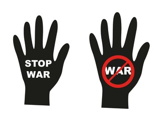 Silhouette of a hand with an inscription against war. Symbol of anti-war protest. Vector illustration isolated on white background