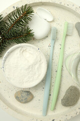 Concept of tooth or oral care, top view