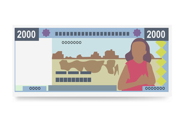 Djibouti Franc Vector Illustration. East African money set bundle banknotes. Paper money 2000 DJF. Flat style. Isolated on white background. Simple minimal design.