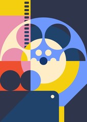 Poster with film projector. Cinema placard design in abstract style.