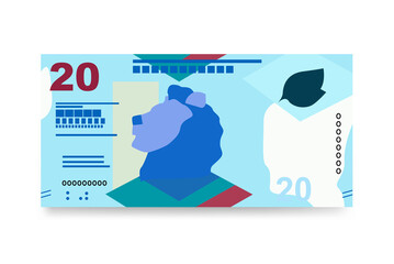 Hong Kong Dollar Vector Illustration. Hong Kong, Macau money set bundle banknotes. Paper money 20 HKD. Flat style. Isolated on white background. Simple minimal design.