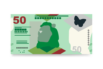 Hong Kong Dollar Vector Illustration. Hong Kong, Macau money set bundle banknotes. Paper money 50 HKD. Flat style. Isolated on white background. Simple minimal design.