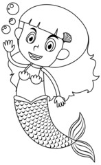 A mermaid doodle outline for colouring
