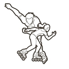 Fototapeta na wymiar Roller blade Roller Skate Player Extreme Sport Cartoon Graphic Vector