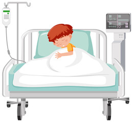 Sick kid resting in hospital bed