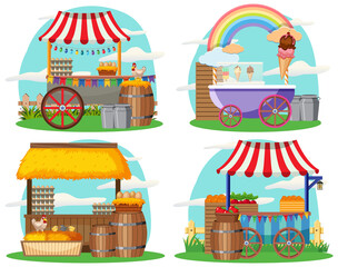 Fototapeta premium Flea market concept with set of different stores