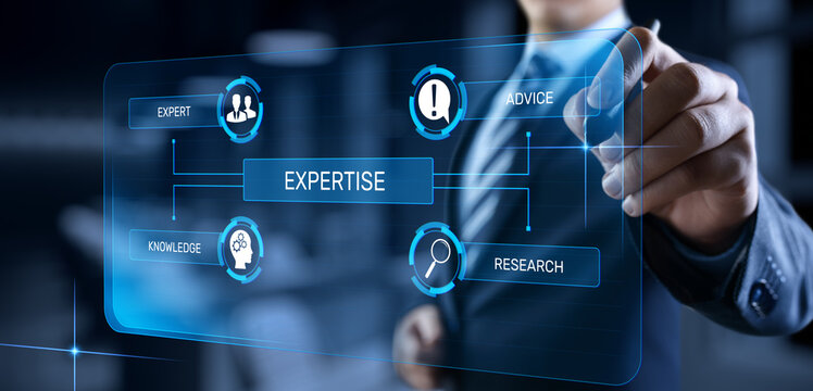 Expertise business consulting concept. Businessman pressing button on screen.