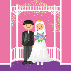Muslim Bride and Groom Vector Cartoon Illustration