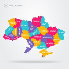 Vector Illustration Map Of The Ukraine With Province And Names