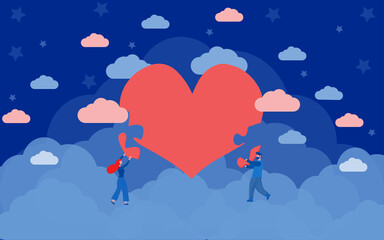 Obraz premium Relations between a man and a woman. The concept of broken relationships. Night illustration