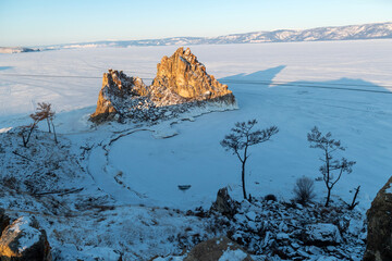 View on Shamanka rock in the Baikal lake, Siberia