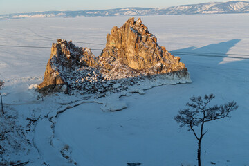 View on Shamanka rock in the Baikal lake, Siberia
