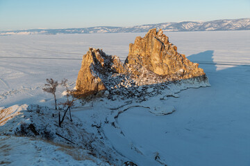 View on Shamanka rock in the Baikal lake, Siberia