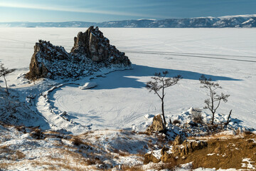 View on Shamanka rock in the Baikal lake, Siberia