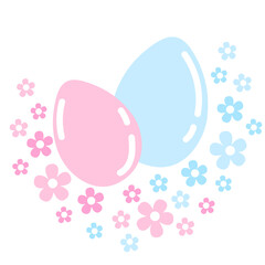Vector illustration of the Easter eggs. Two pink and blue  colored eggs surrounded by pink and blue flowers. 