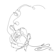 Vector  hand drawn line art of a female face with a rose. Minimalist one line portrait of a young woman for an avatar, print, label, logo or packaging design. 