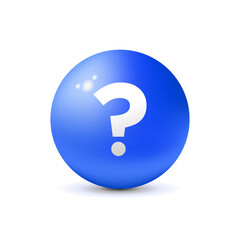 3D blue sphere with question mark. Suitable for design element of solution icon, FAQ, and problem solver guide symbol. 