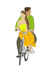 Colorful sketch of a loving couple riding a bike together 