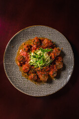 Perfect Pasta Classic Italian Homemade Artisan Bacon Tomato Sauce Sausage Sweet Melted Cheese Onion Chicken Meat Shrimp Menu Gourmet on a Dark Background