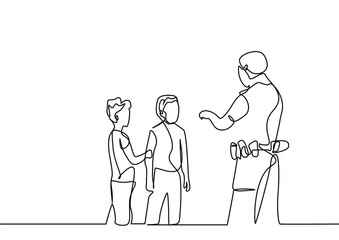 a police security guard is checking two kids