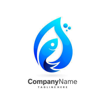 water drop logo with fish concept