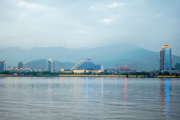 Sunset view of Jiangxin Island in wenzhou, Zhejiang Province, China