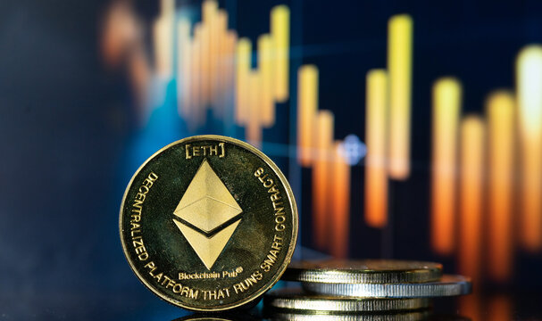 Ethereum with a blurred financial background charts 