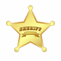 A Sheriff's five-pointed gold star with the inscription. 3 D. Vector illustration.