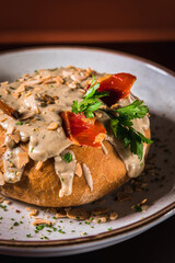 Perfect Pasta Classic Italian Homemade Artisan Bacon Tomato Sauce Sausage Sweet Melted Cheese Onion Chicken Meat Shrimp Menu Gourmet on a Dark Background