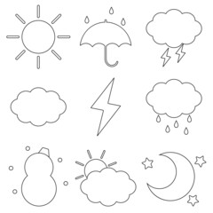 お天気アイコンセット　モノトーン　線画