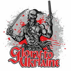 Obraz premium Ukrainian Cossack with a saber, grunge vintage design t shirts