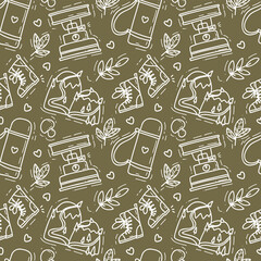 seamless pattern with camping gear