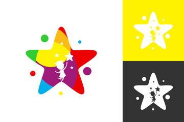 Illustration Vector Graphic of Kid Reaching Star Logo. Perfect to use for Education Company