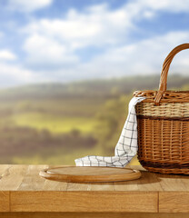 Spring time and basket on table. 