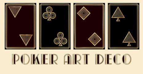 Set poker art deco cards, vector illustration