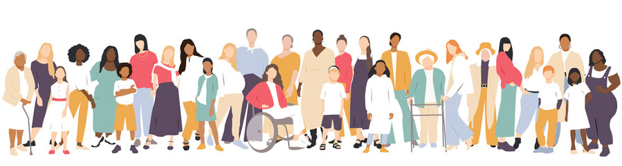 Obraz premium Multicultural group of mothers with kids collection. Flat vector illustration.