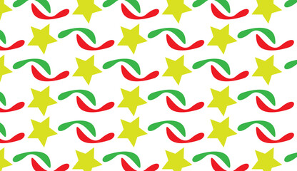 Seamless pattern with chili and star motifs in red green yellow